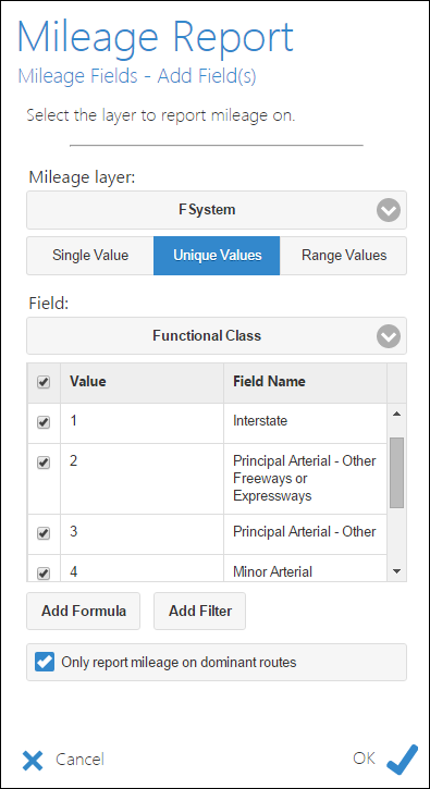 Calculating mileages for dominant routes per mileage field. Calculating mileages for dominant routes per mileage field.