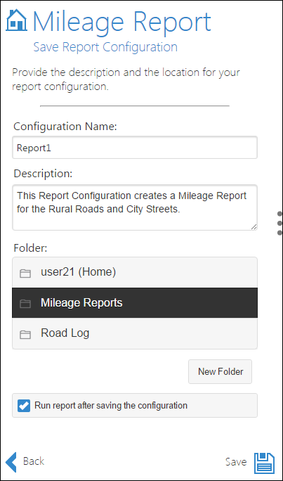 Saving report configuration Saving report configuration