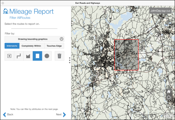Route selection by a drawing a rectangle Route selection by a drawing a rectangle