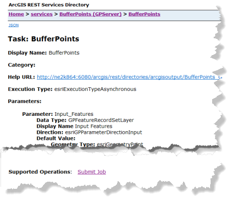 Geoprocessing task page in the services directory Geoprocessing task page in the services directory